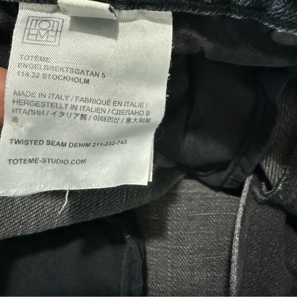 Toteme Twisted Seam Denim Jean Straight Leg Women Size 24 Mid Rise Grey Black - Picture 9 of 16